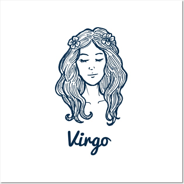 Virgo Zodiac Horoscope with Beautiful Women Girl Face with Flower Sign and Name Wall Art by ActivLife